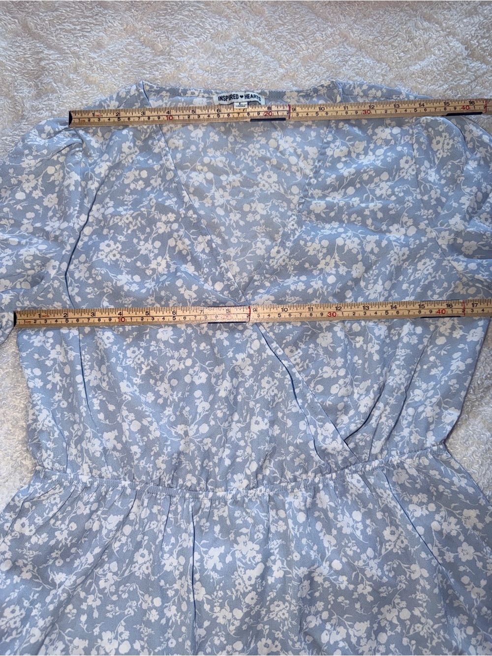 Inspired Hearts Light Blue & White Floral V-Neck Tiered Dress - Picture 10 of 11